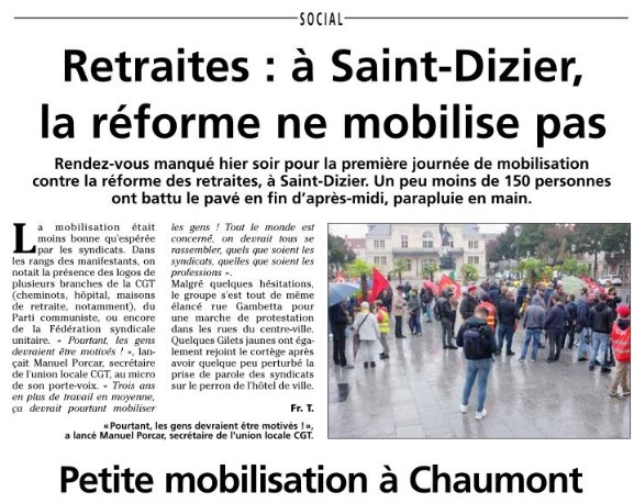 JHM 25 09 2019 les syndicats faible mobilisation sur la réforme des retraites en Haute Marne