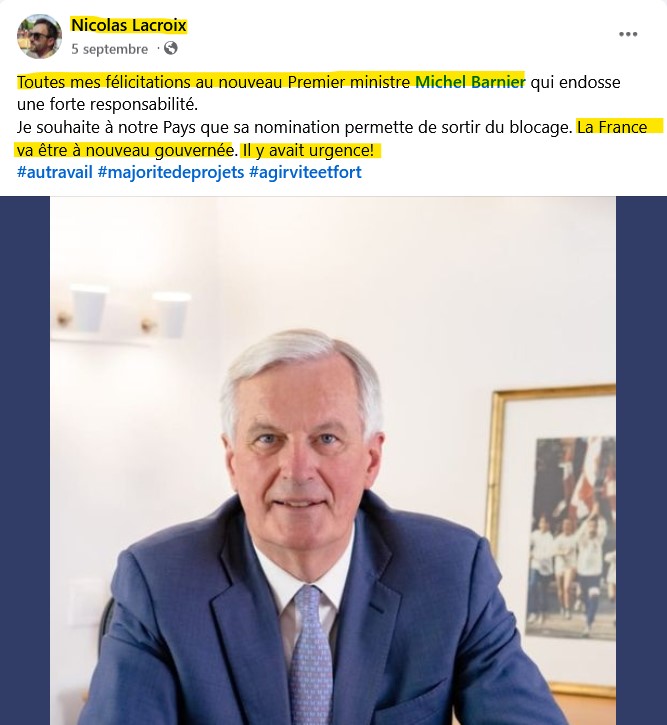 Lacroix vive Barnier