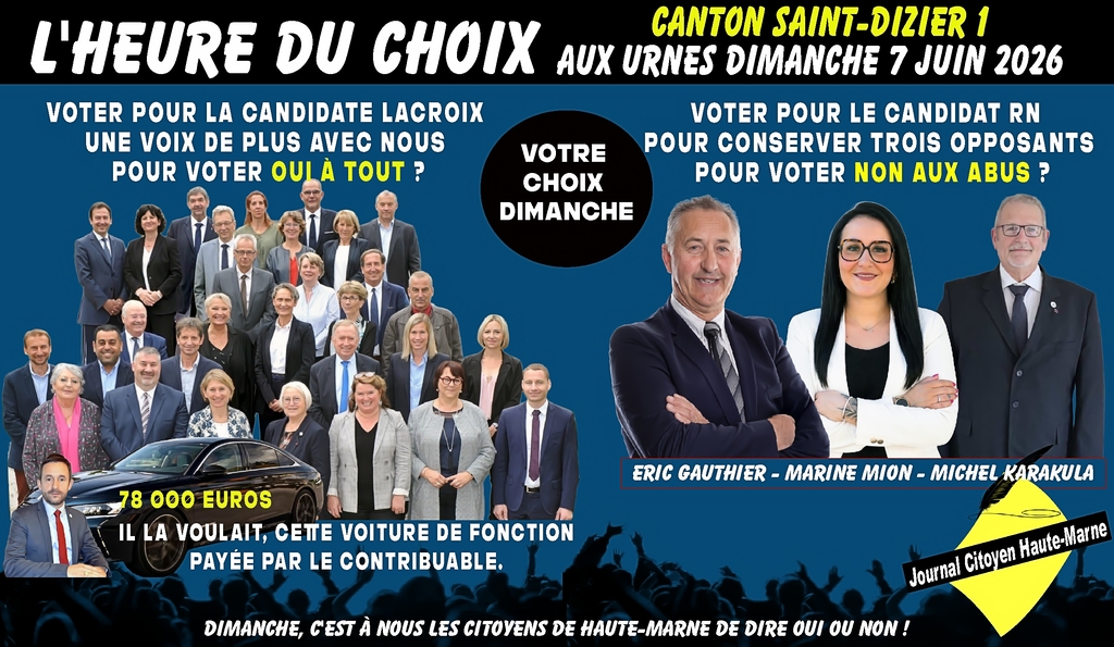 Dimanche 7 juin 2026 Election partielle Canton 13 Saint Dizier 1